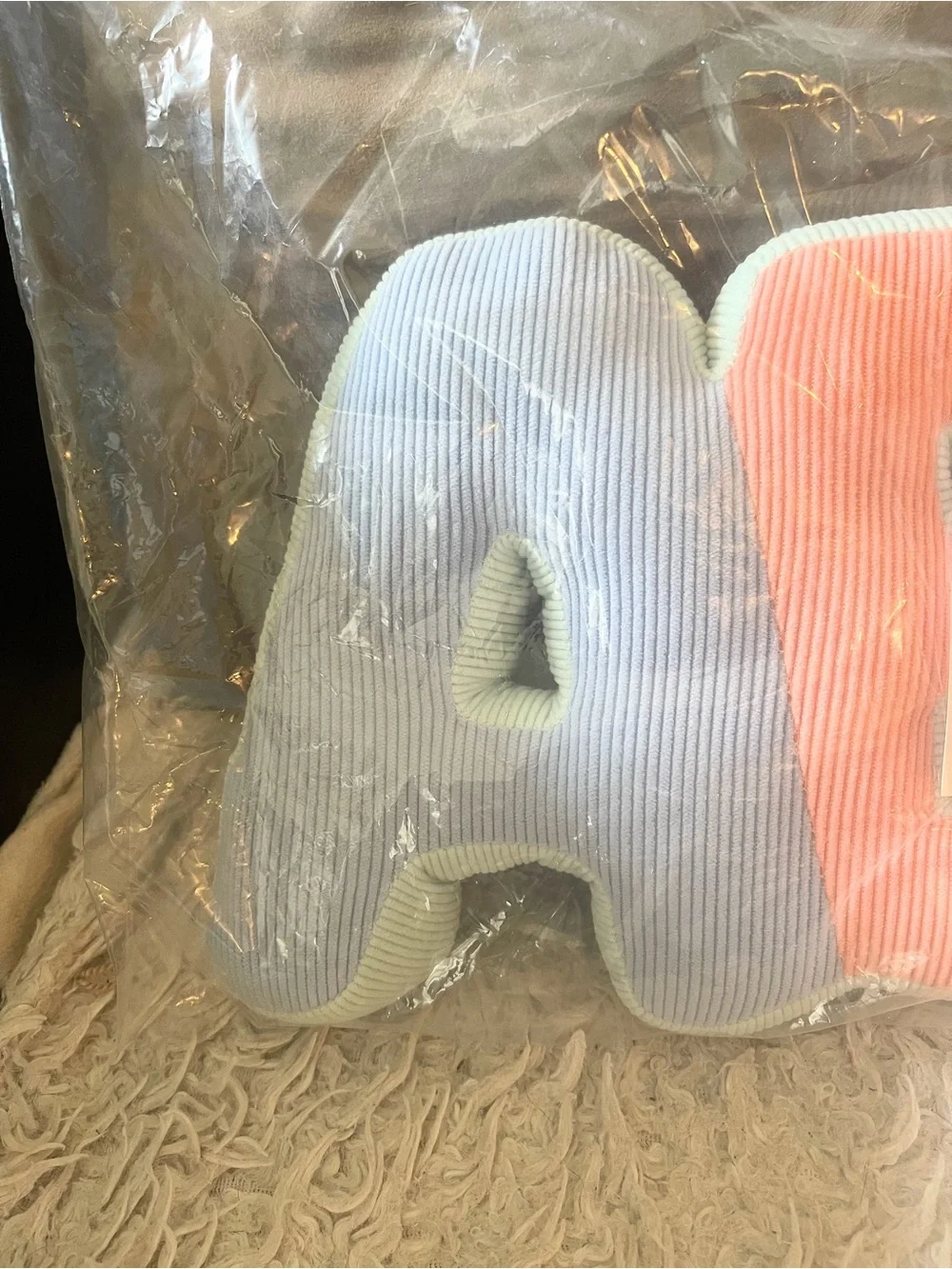 BNWT Plush ABC Letter Pillows - Blue, Coral, Yellow